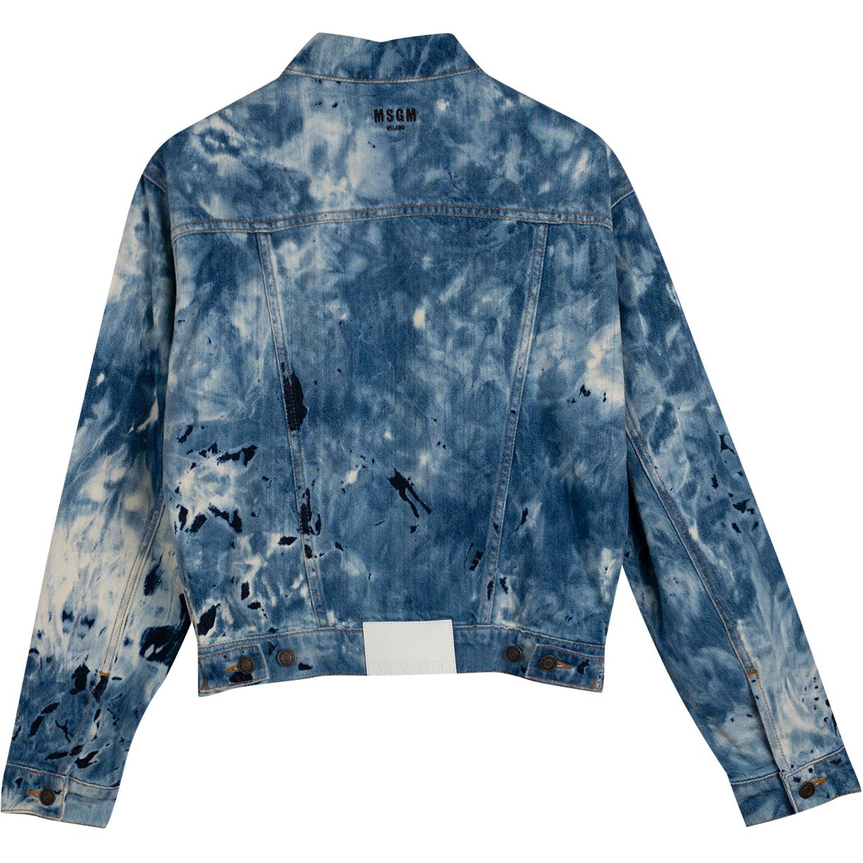 Lookbook MSGM 블루 데님 자켓 버튼 업 워싱 효과 롱 슬리브. 2940MH47L-207584-85