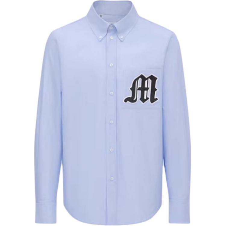 MSGM  Cotton Stand Collar Letter Long Sleeve Shirt Light Blue. 3540ME04-237505-84