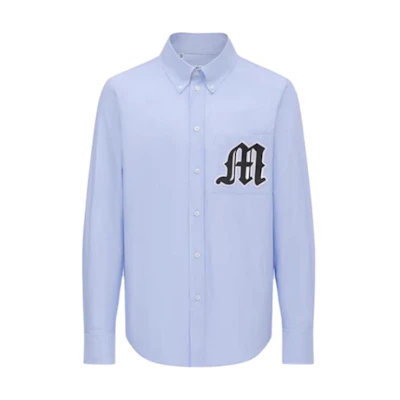 MSGM Cotton Stand Collar Letter Long Sleeve Shirt Light Blue. 3540ME04-237505-84