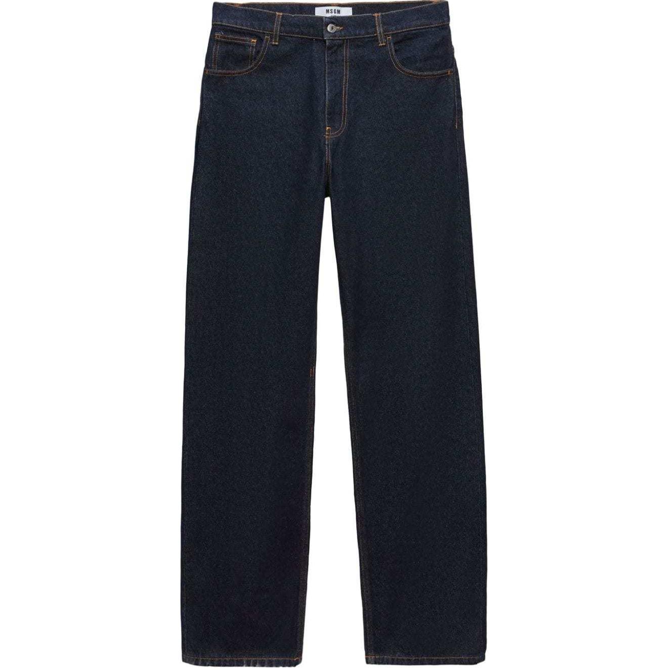 MSGM  Navy Blue Denim Jeans with Back Logo Patch Contrast Lining. 3740MP233L247599-BLUE