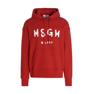 MSGM Red Hoodie with Logo Print Long Sleeve Pullover Sweatshirt. 2000MM51520000018