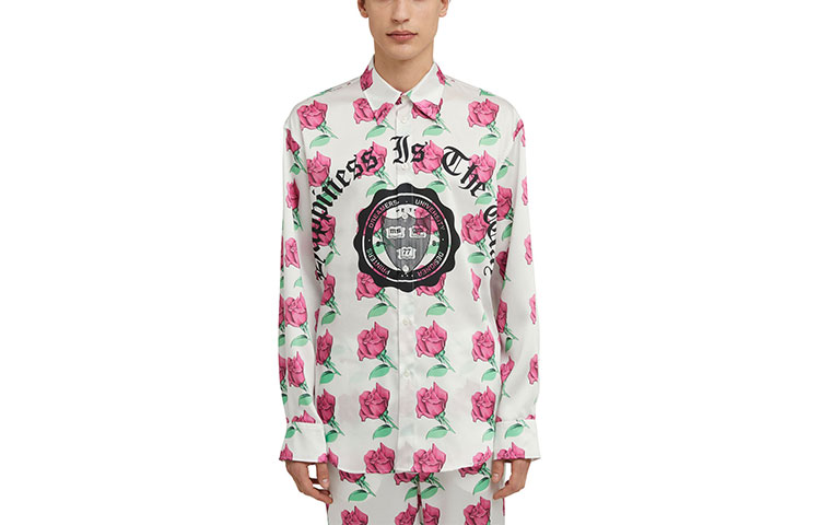 MSGM  Rose Print Long Sleeve Button-Down Shirt 3540ME08A-237551-01