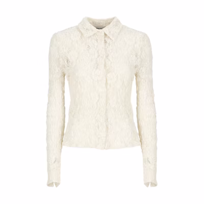 MSGM White Lace Collar Long Sleeve Button-Up Shirt. 3741MDE06247624-02