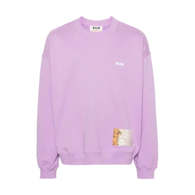 MSGM Back Graphic Purple Unisex Sweatshirt with Ribbed Trim 3646MM01247299-70