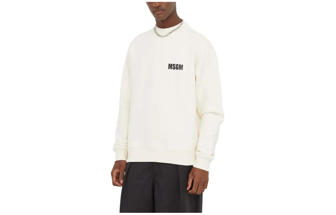 MSGM Beige Crewneck Sweatshirt with Back Letter Print 3640MM129-247001-02