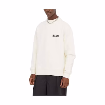 MSGM Beige Crewneck Sweatshirt with Back Letter Print 3640MM129-247001-02