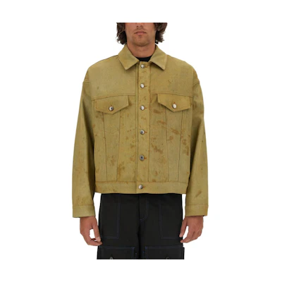 MSGM Beige Stain-Effect Oversized Denim Jacket 3740MH23124761034