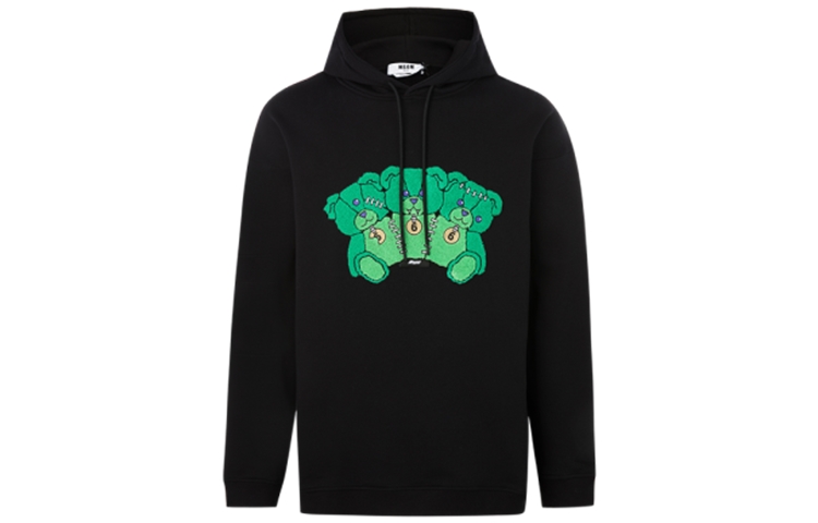 MSGM Black Bear Graphic Print Casual Hoodie for Men 2940MM171-207599-99