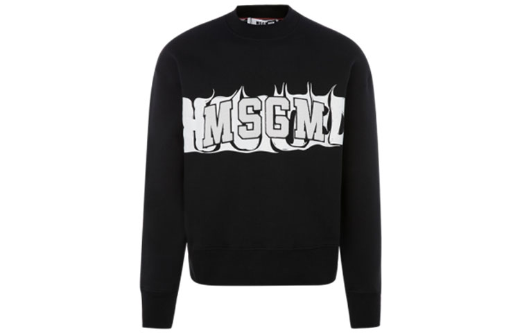 MSGM Black Cotton Crewneck Sweatshirt with Front Letter Print Design 2940MM170-207599-99