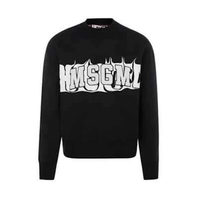 MSGM Black Cotton Crewneck Sweatshirt with Front Letter Print Design 2940MM170-207599-99