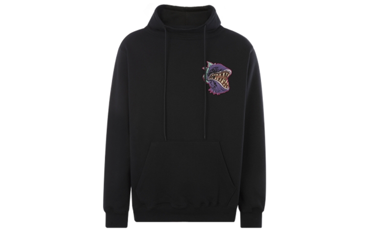 MSGM Black Cotton Hoodie with Floral Embroidery 2940MM212-207599