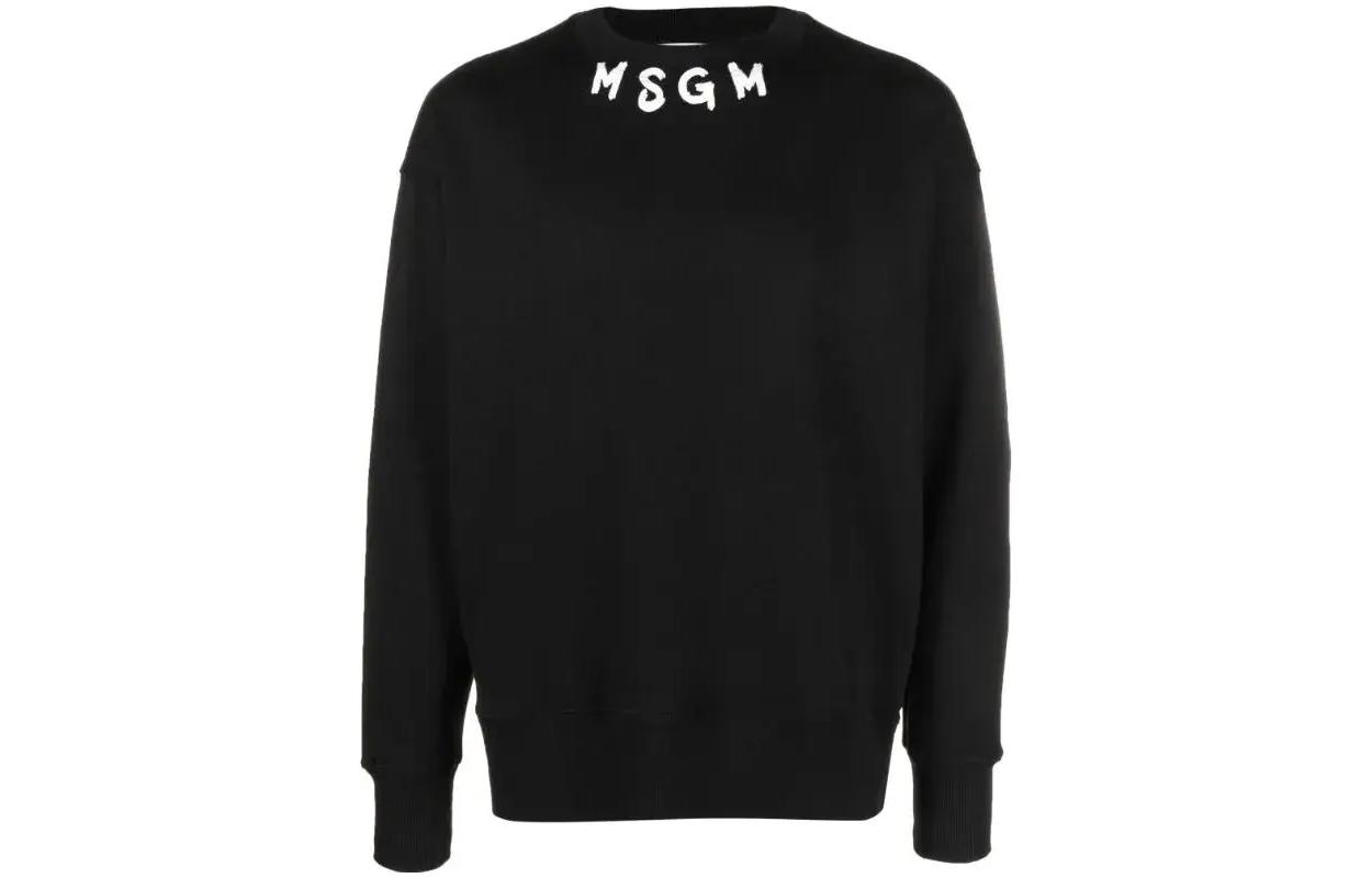 MSGM Black Cotton Pullover Crewneck Sweatshirt with Logo 3540MM116237799-BLACK