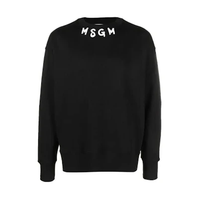 MSGM Black Cotton Pullover Crewneck Sweatshirt with Logo 3540MM116237799-BLACK