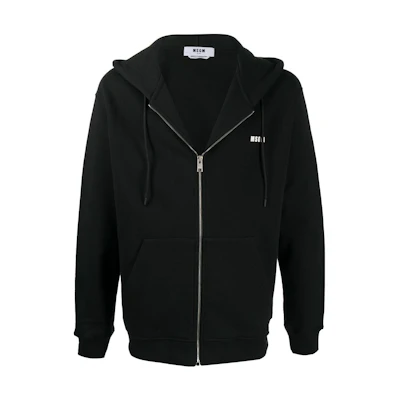 MSGM Black Cotton Zip Hoodie with Logo Print for Men 2940MM87207599-99