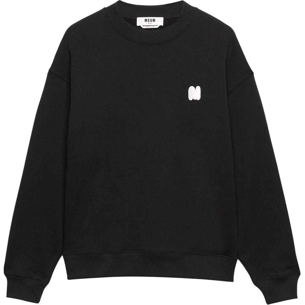 MSGM Black Crewneck Logo Patch Dropped Shoulder Long Sleeve Sweatshirt 3740MM113247795-BLACK