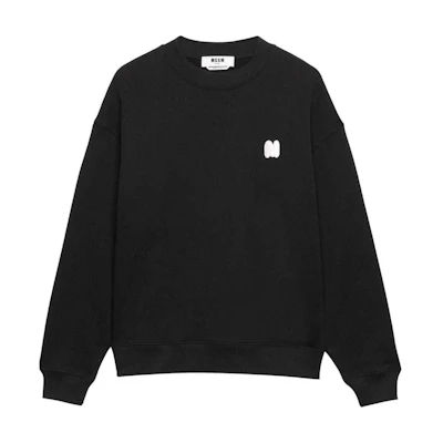 MSGM Black Crewneck Logo Patch Dropped Shoulder Long Sleeve Sweatshirt 3740MM113247795-BLACK