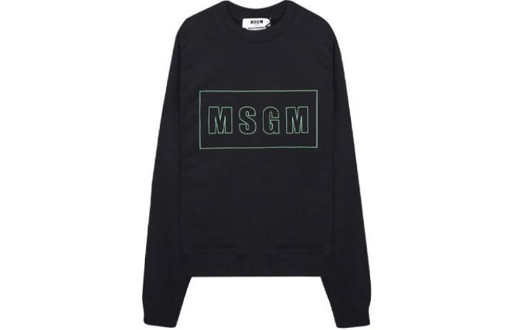 MSGM Black Crewneck Logo Printed Oversized Sweatshirt 3340MM17322779999