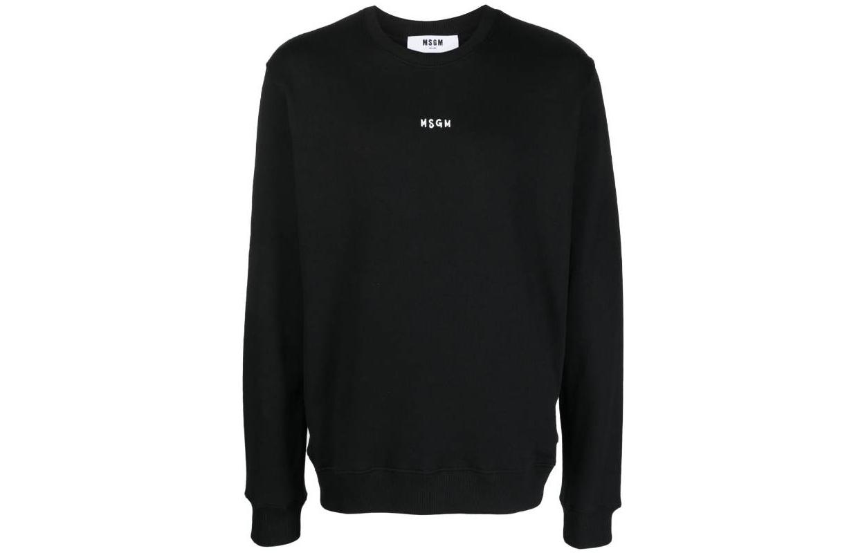 MSGM Black Crewneck Long-Sleeve Sweatshirt with Logo Print 3540MM551-237799-99