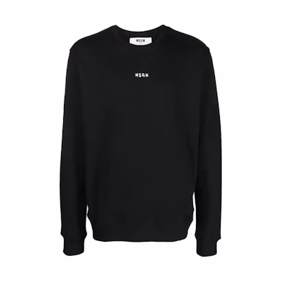 MSGM Black Crewneck Long-Sleeve Sweatshirt with Logo Print 3540MM551-237799-99