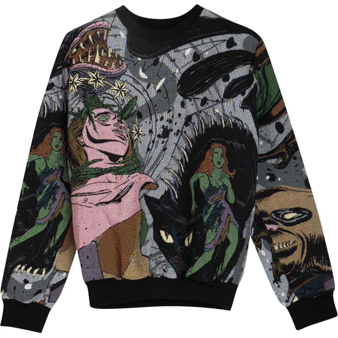 MSGM Black Crewneck Sweatshirt with Cartoon Graphic Print Long Sleeves 2940MM04207849-03