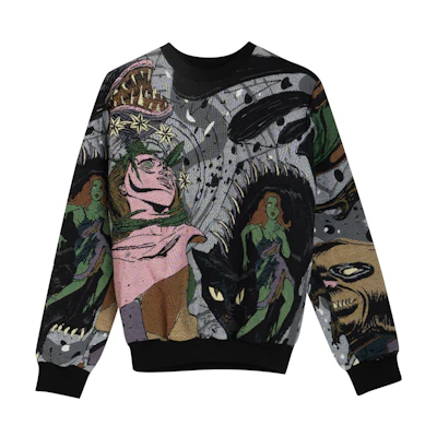 MSGM Black Crewneck Sweatshirt with Cartoon Graphic Print Long Sleeves 2940MM04207849-03
