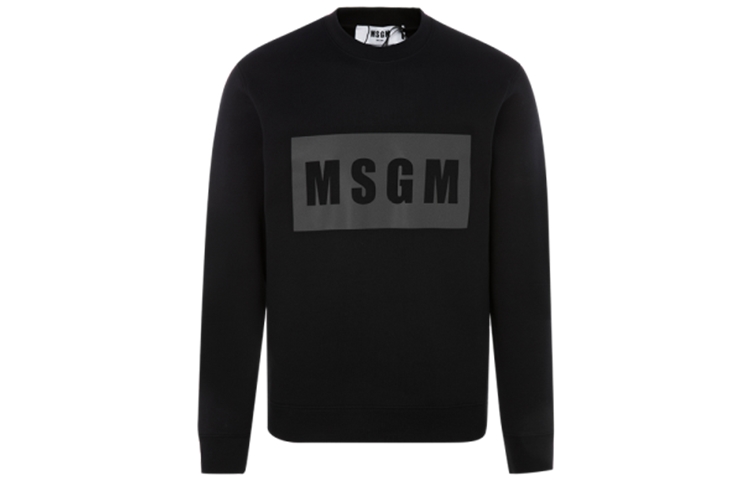 MSGM Black Crewneck Sweatshirt with Front Logo Print Design 2940MM164-207599