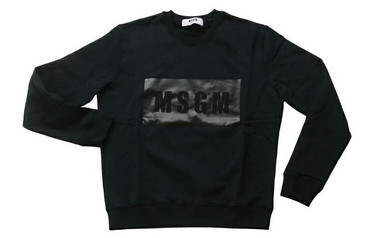 MSGM Black Crewneck Sweatshirt with Letter Print for Men 2340MM68-174778-99