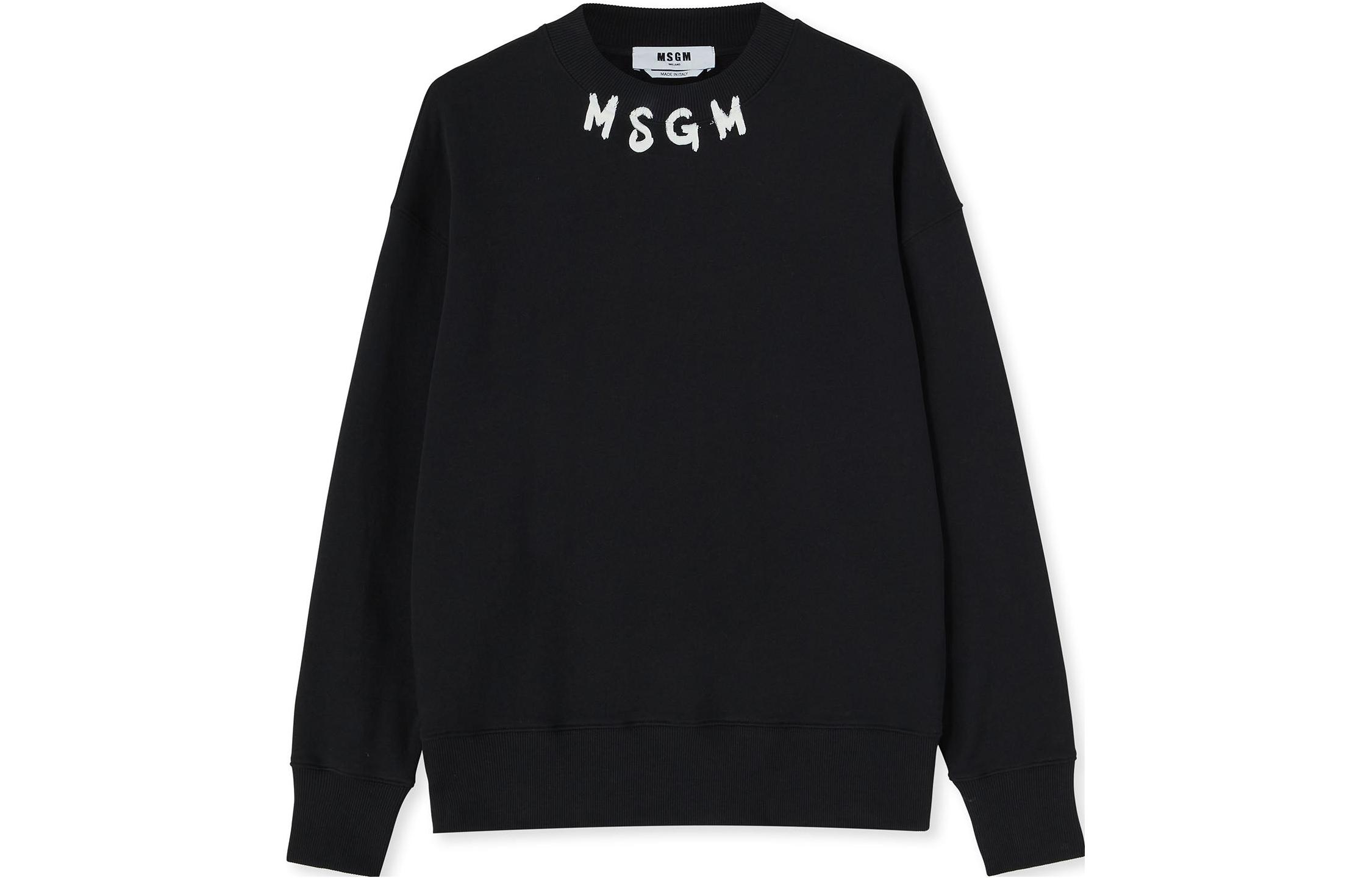 Order MSGM Black Crewneck Sweatshirt with Solid Color Logo Print 3440MM177237000