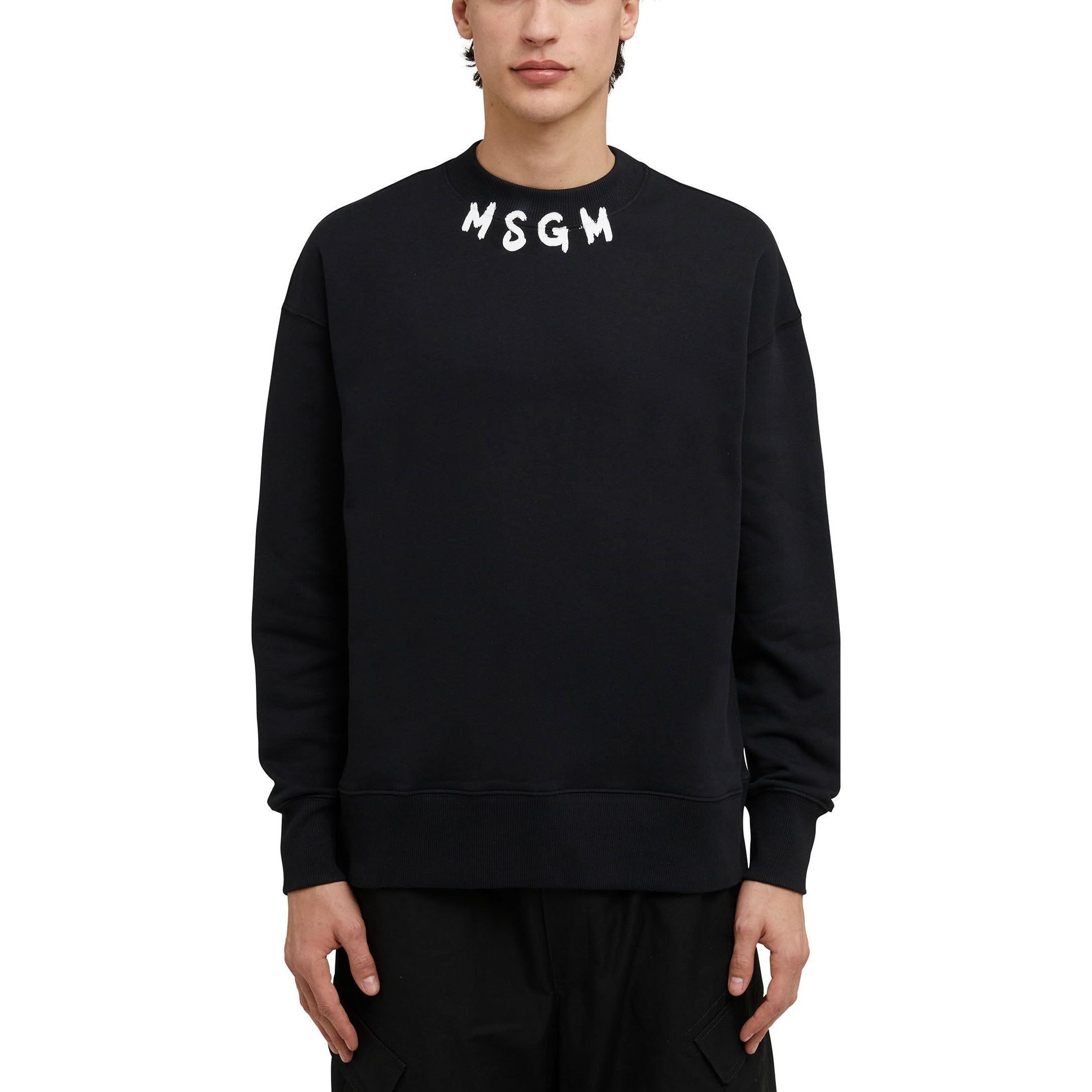 Shop MSGM Black Crewneck Sweatshirt with Solid Color Logo Print 3440MM177237000