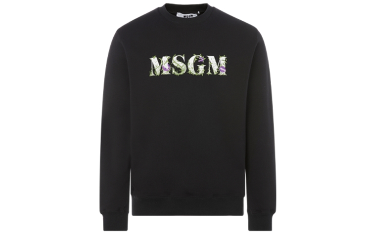 MSGM Black Floral Logo Print Crewneck Sweatshirt 2940MM219-207599-99