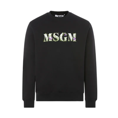 MSGM Black Floral Logo Print Crewneck Sweatshirt 2940MM219-207599-99