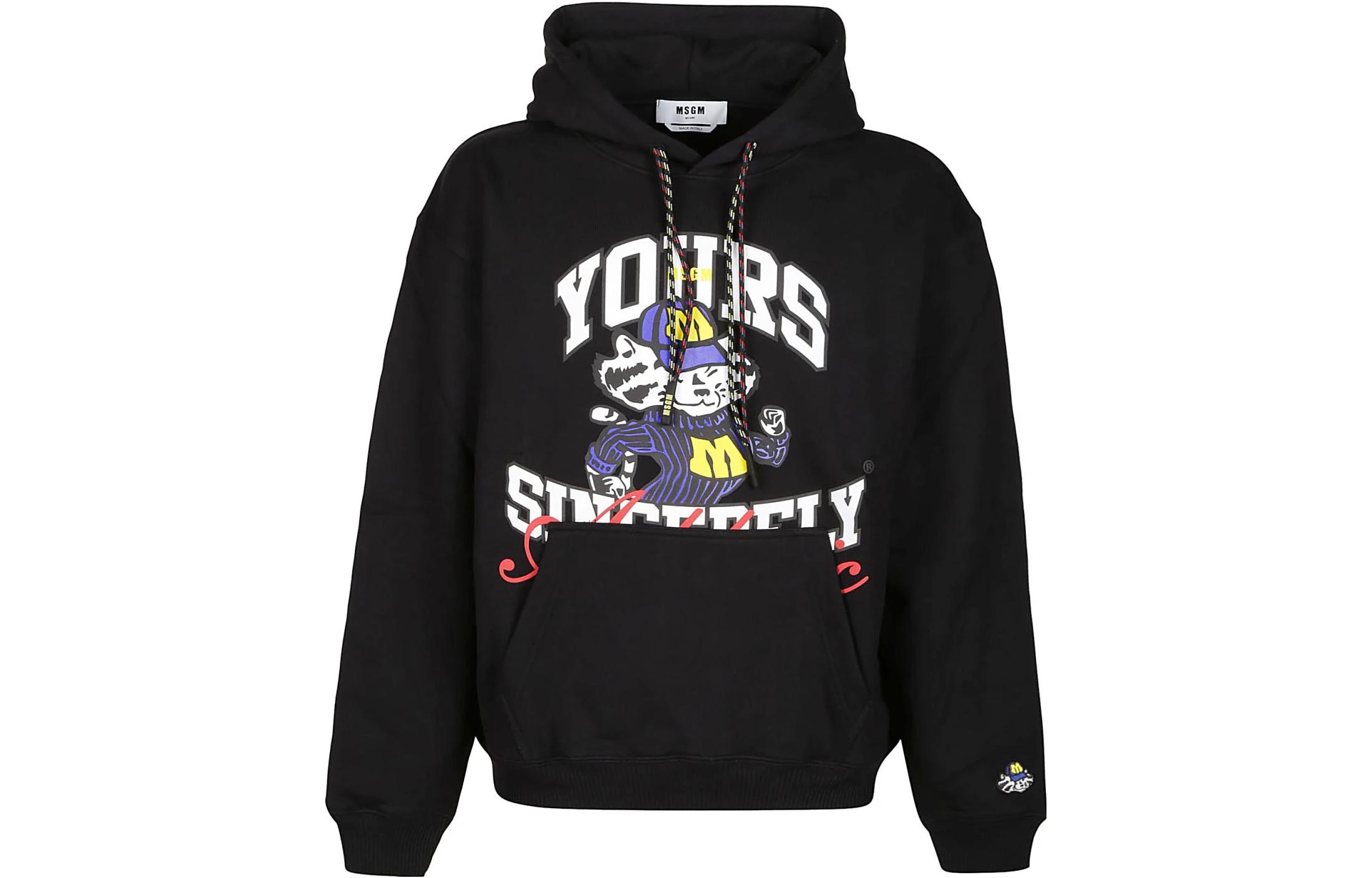 MSGM Black Hoodie with Letter Graphic Print 3540MM8523779599