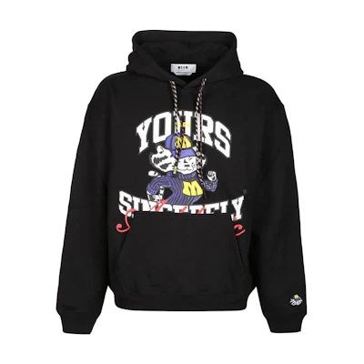 MSGM Black Hoodie with Letter Graphic Print 3540MM8523779599