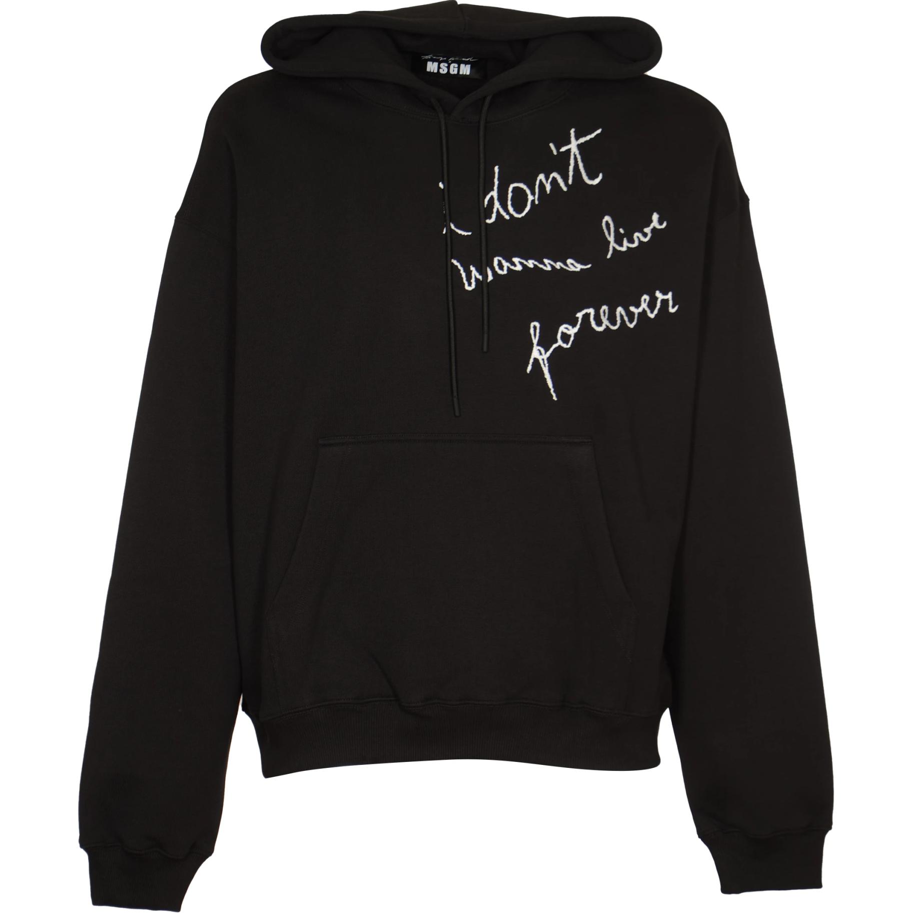 MSGM Black Hoodie with Letter Print Design 3740MM140-247795-99