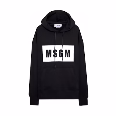MSGM Black Hoodie with Logo Print and Drawstring 2000MM525-200001-99