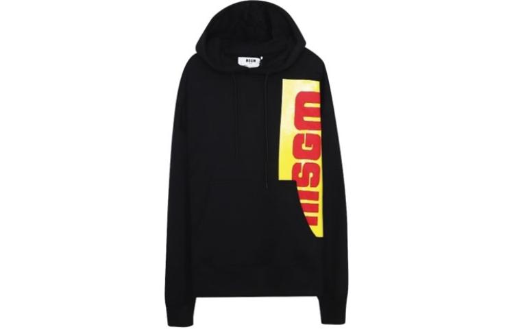MSGM Black Hoodie with Solid Color and Graphic Design Long Sleeves 3340MM186-227799-99