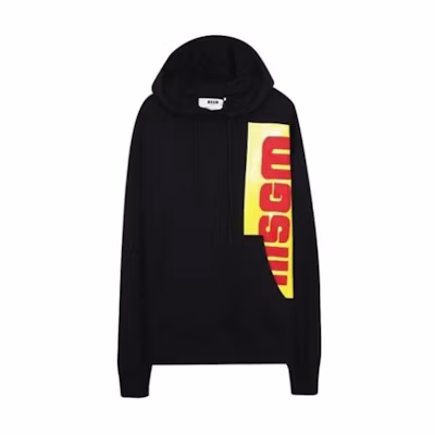MSGM Black Hoodie with Solid Color and Graphic Design Long Sleeves 3340MM186-227799-99