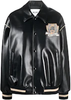 MSGM Black Leather Patch Bomber Jacket Unisex 3541MDH17237625-BLACK MSGM Black Leather Patch Bomber Jacket Unisex 3541MDH17237625-BLACK