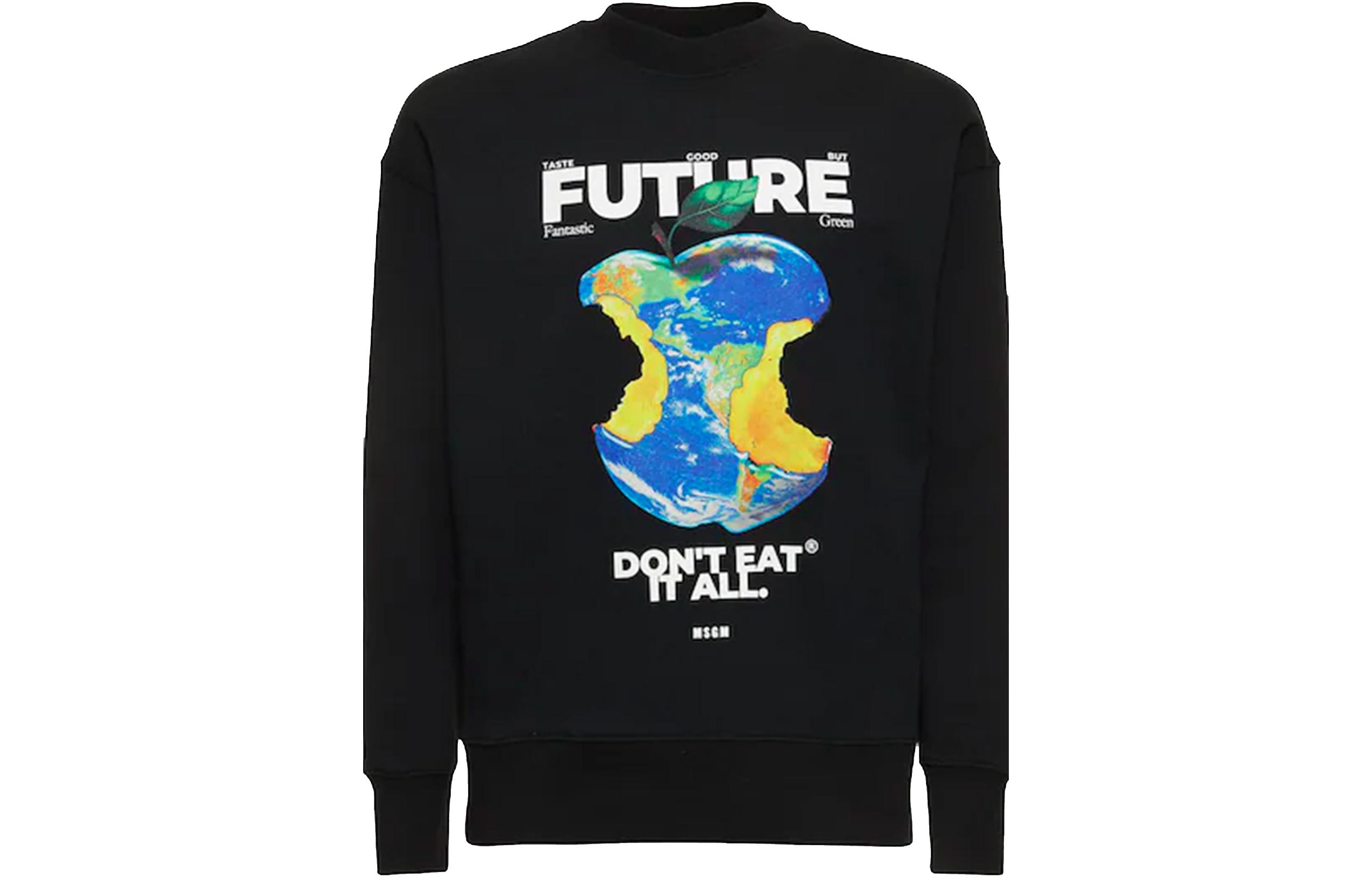 MSGM Black Logo Print Embroidered Crewneck Loose-Fit Sweatshirt 3546MM14237581-99