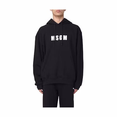 MSGM Black Logo Print Hooded Pullover Sweatshirt 3640MM127247000-99