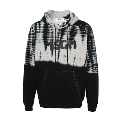 MSGM Black Tie-Dye Logo Hoodie 3640MM111247084-BLACK