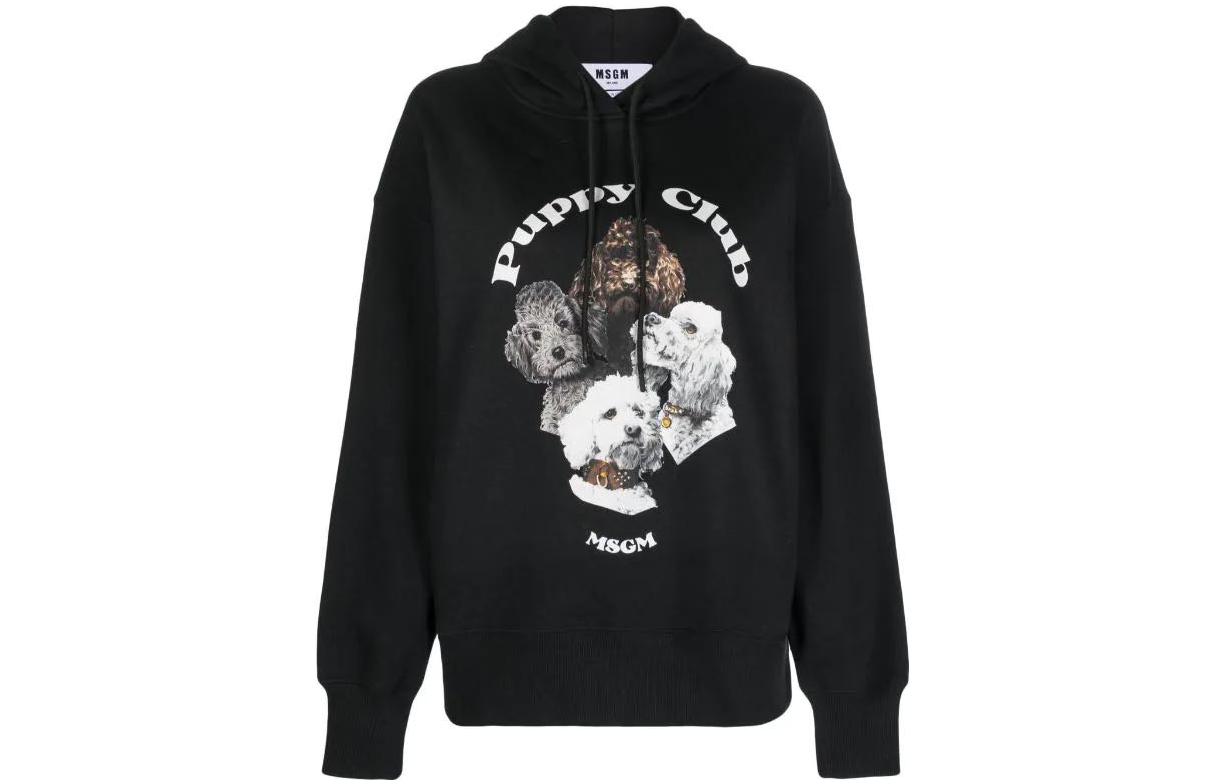 MSGM Black Unisex Hoodie with Animal Print Casual Pullover Design 3541MDM161237799-BLACK