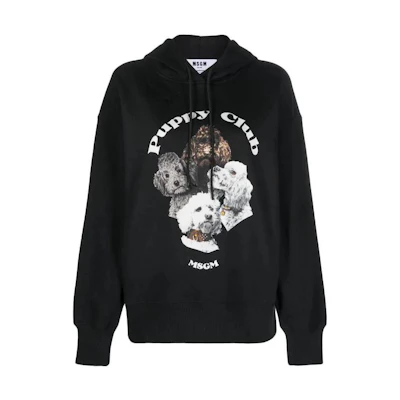 MSGM Black Unisex Hoodie with Animal Print Casual Pullover Design 3541MDM161237799-BLACK