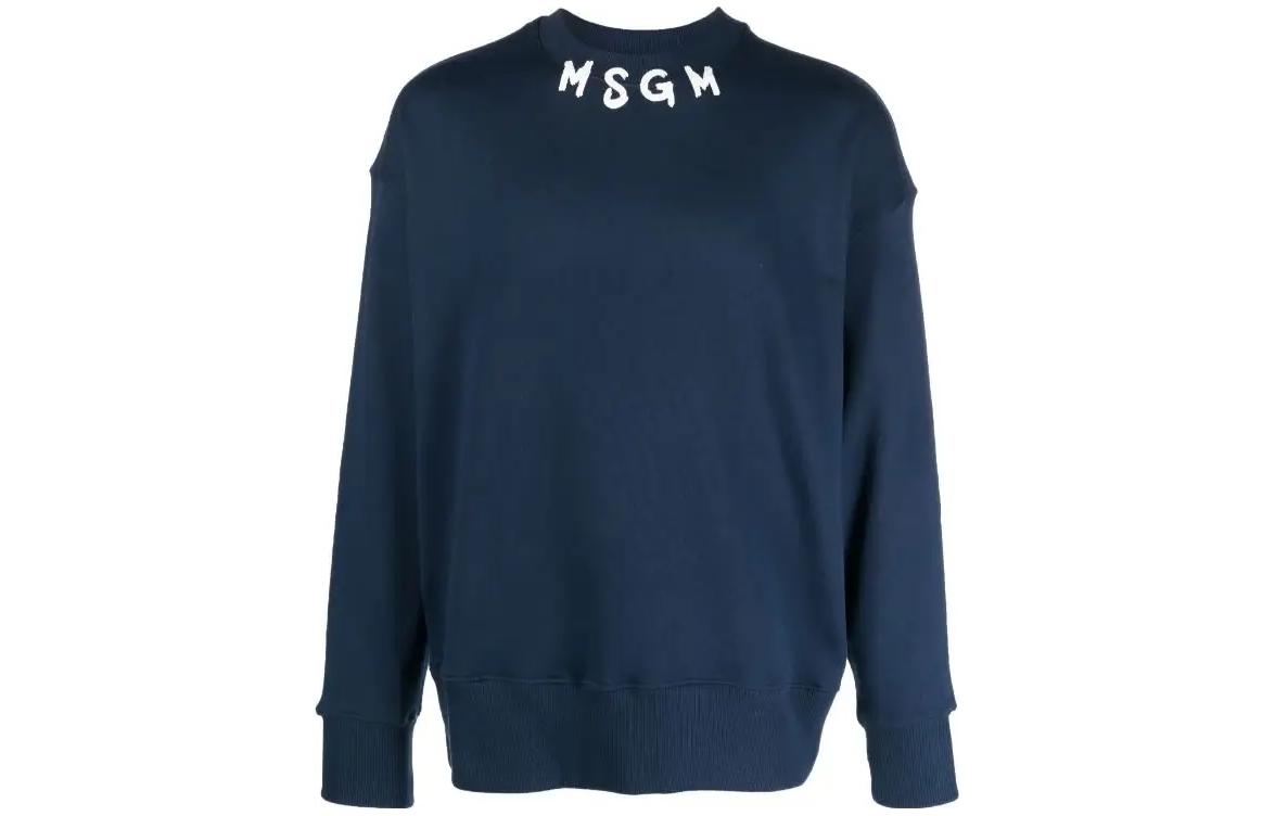 MSGM Blue Crewneck Cotton Sweatshirt with Letter Graphic Long Sleeve 3540MM116237799-BLUE