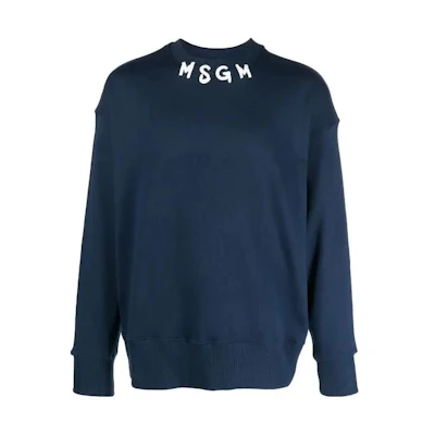 MSGM Blue Crewneck Cotton Sweatshirt with Letter Graphic Long Sleeve 3540MM116237799-BLUE