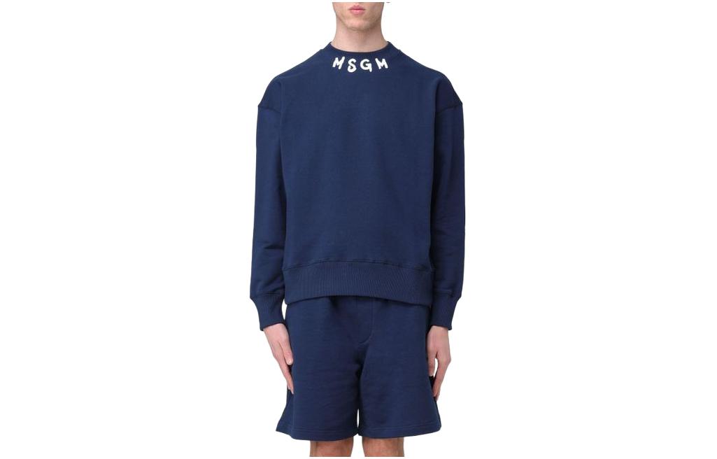 MSGM Blue Crewneck Pullover Sweatshirt with Front Print Design 3640MM119247000-89