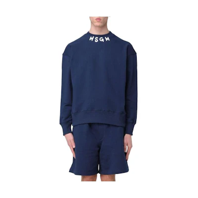 MSGM Blue Crewneck Pullover Sweatshirt with Front Print Design 3640MM119247000-89