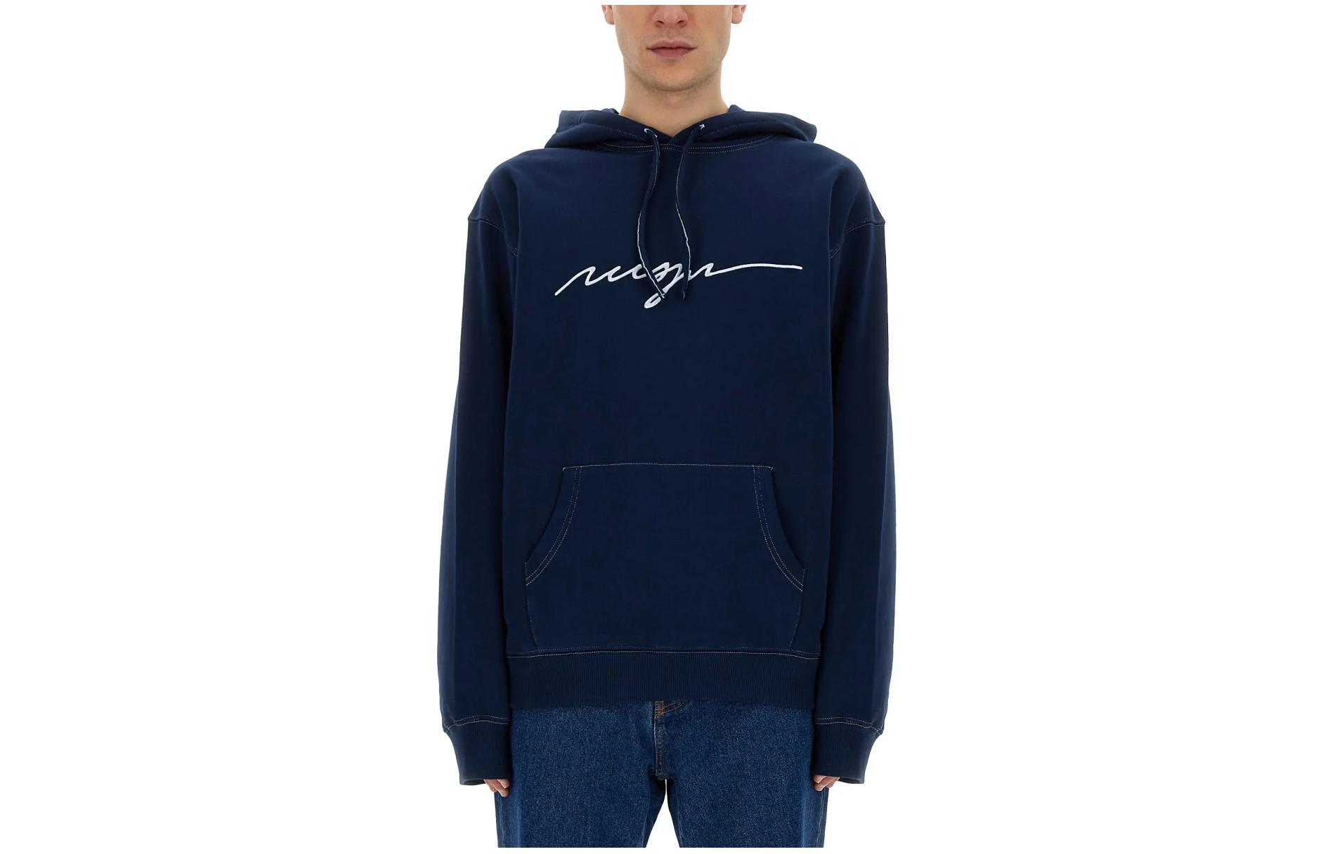 MSGM Blue Hoodie Sweatshirt with Cursive Design 3640MM9824700089