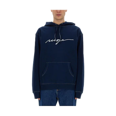 MSGM Blue Hoodie Sweatshirt with Cursive Design 3640MM9824700089