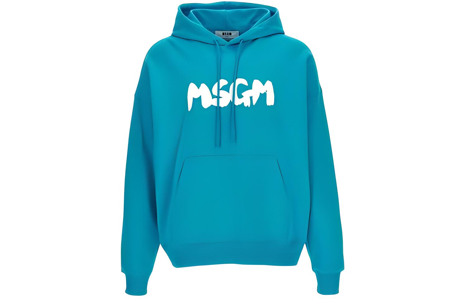 MSGM Blue Hoodie with Lettering Long Sleeves 3640MM132247000-84